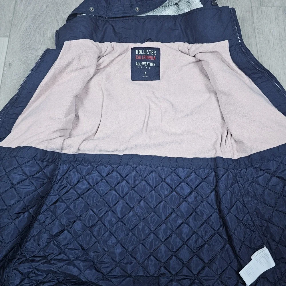 Hollister California All Weather Jacket Womens Small Blue Full Zip Sherpa Hoodie